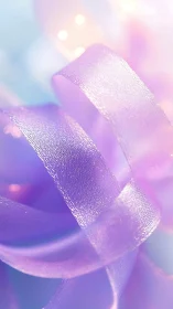 Translucent lavender ribbon curls against soft pastel bokeh