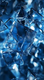 Refracted crystalline shards in suspended blue volumetric space.