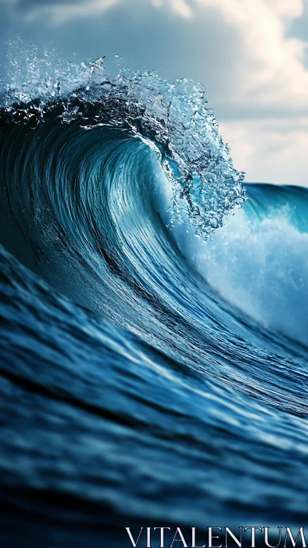 Ocean wave crest captures light in frozen motion.