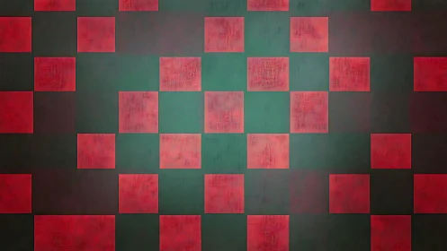Grid of textured crimson squares on muted green ground