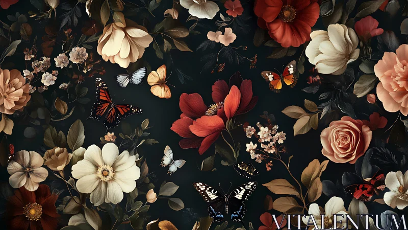 Botanical Garden: Floral Pattern with Butterflies
