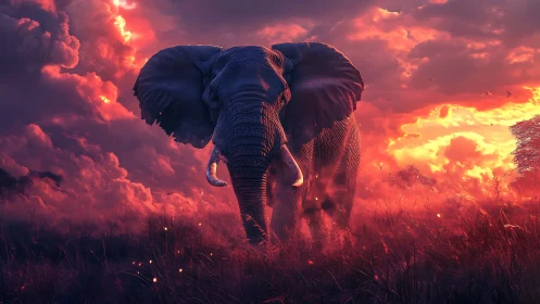 Digital rendering shows elephant in backlit savanna haze