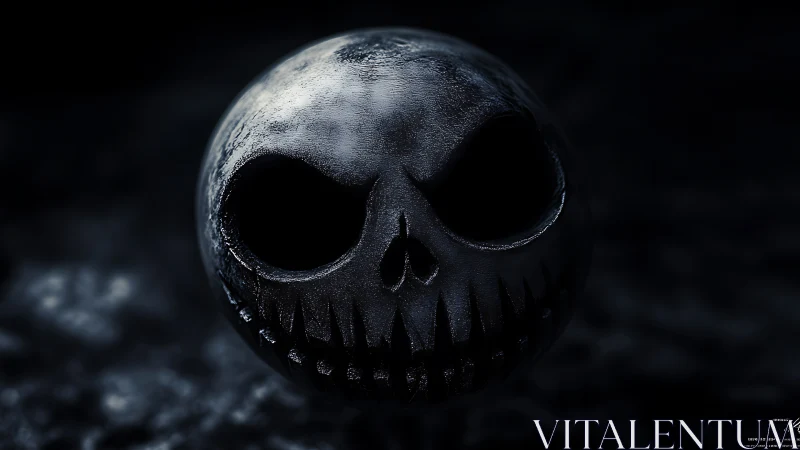 3D-rendered sinister skull sphere with dramatic low-key lighting.