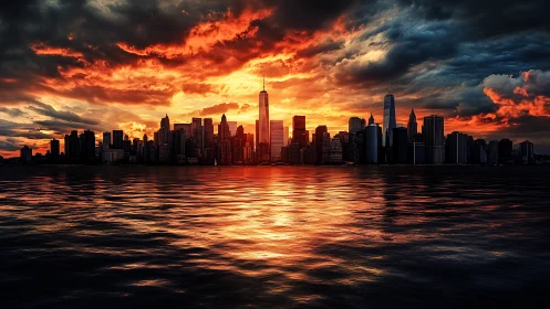 Skyfire melts into the city skyline and ignites restless water
