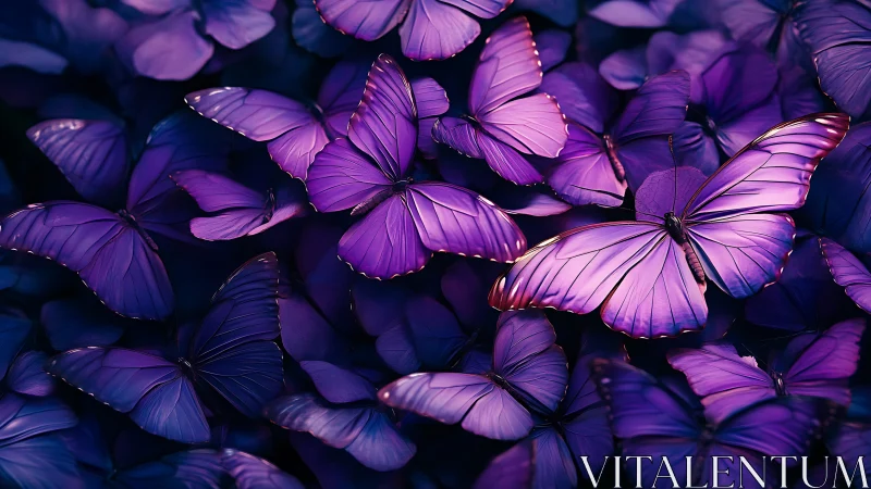 Cluster of luminous purple butterflies in close-up view.