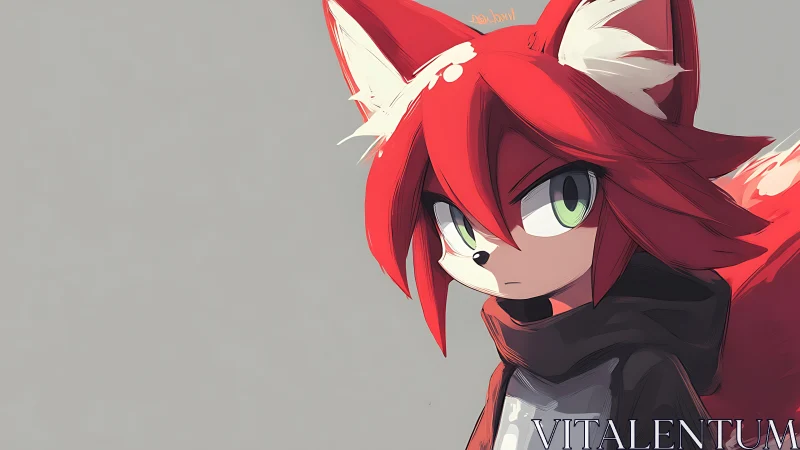 Red fox-eared anime character stares past viewer calmly