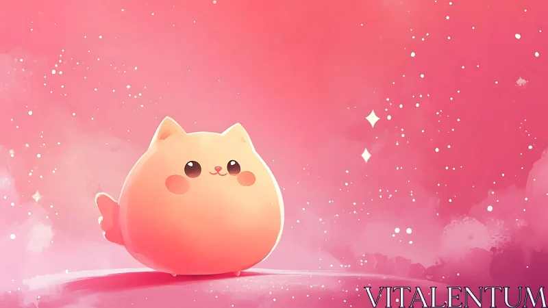 Round pastel cat character glows on soft pink backdrop