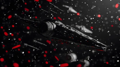 Futuristic battleship in deep space with dramatic lighting effect.