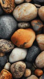 Macro study of smooth river stones in warm, diffused light