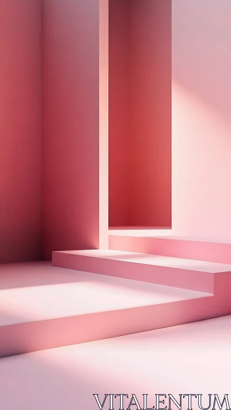 Minimal pink steps in soft light within geometric room.