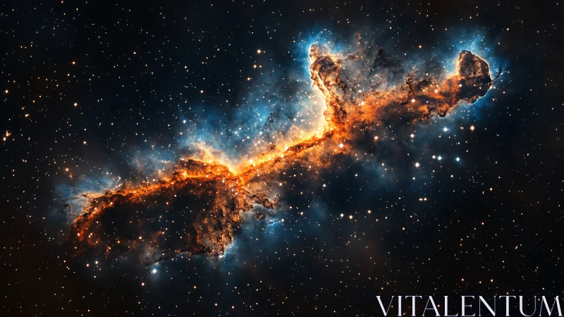 Stellar nebula cloud with bright orange ionized gas band.