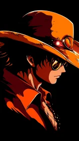 Anime gunslinger profile in bold orange shadowed lighting.