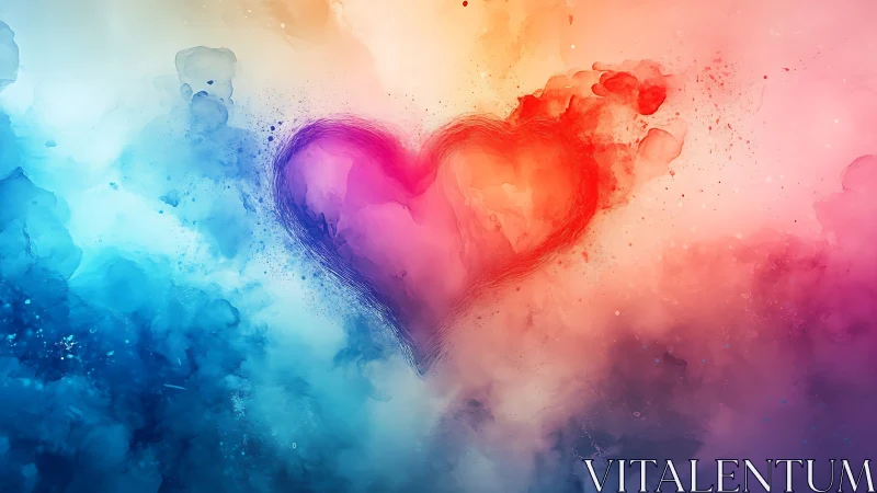 Colorful Gradient Heart in Watercolor Smoke.