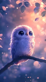 Gentle moonlit owl with dreamy eyes on a quiet branch.