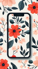 Botanical Mobile Phone Wallpaper with Red and Blush Floral Design