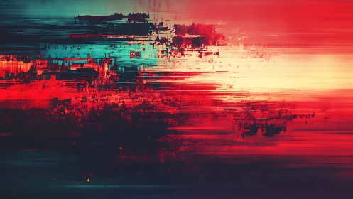 Glitch-infused red gradient field explores horizontal motion blur