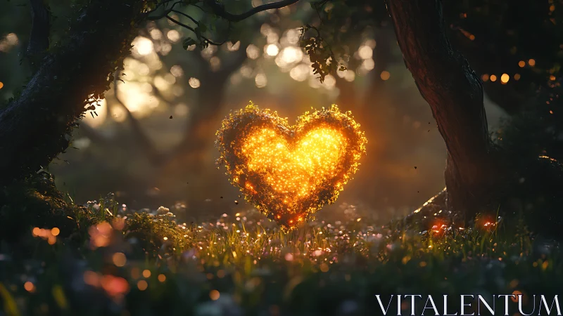 Golden Heart Glowing in an Enchanted Forest.