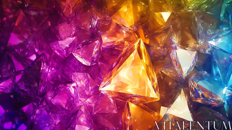 Prismatic crystal shards glow in vivid rainbow refractions.