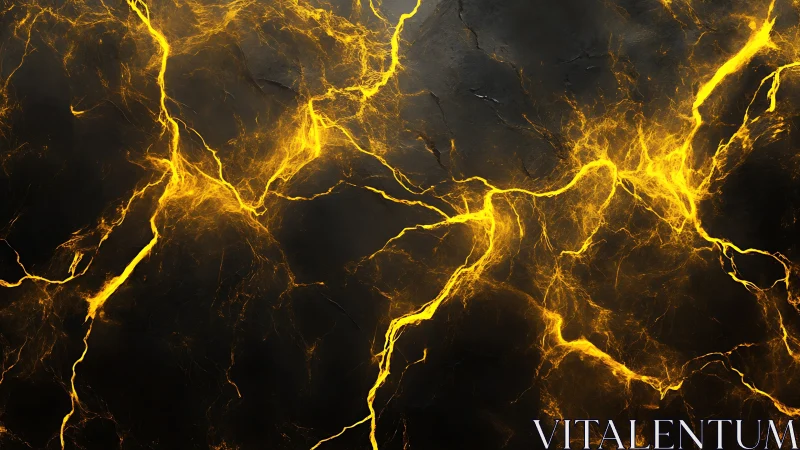 Glowing yellow electric fractures spread across dark rock