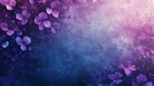 Purple Hydrangea Blooms with Ethereal Blue-Violet Gradient Bokeh.