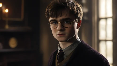 Quiet schoolboy in round glasses holds a secret storm.