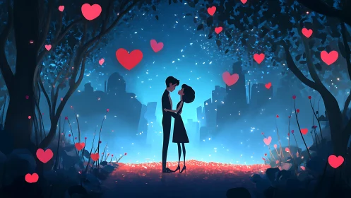 Couple in Love: Digital Romance Illustration with Heart Symbols