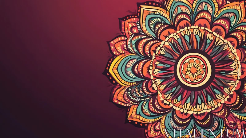 Colorful mandala pattern on dark gradient background.