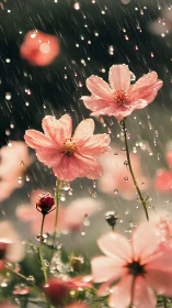 Pink Cosmos in Rain: Nature's Tender Moment.