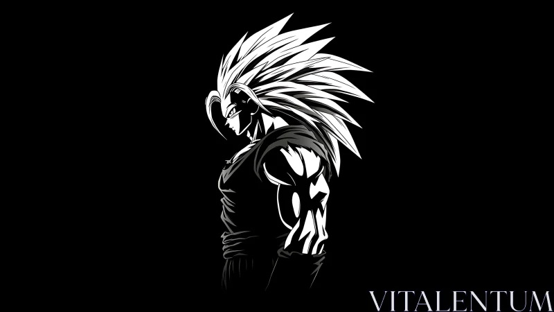 Monochrome anime warrior in dramatic profile silhouette.