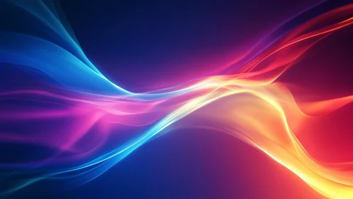 Colorful light waves flow diagonally across a dark background