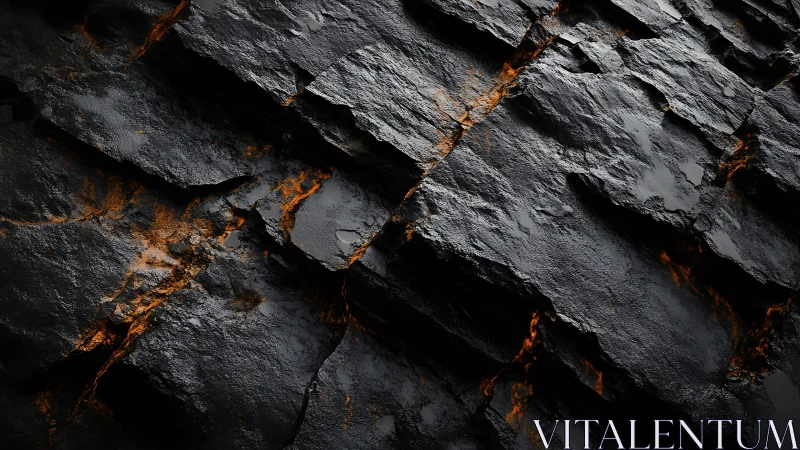 Volcanic basalt plates intersected by glowing molten fissures