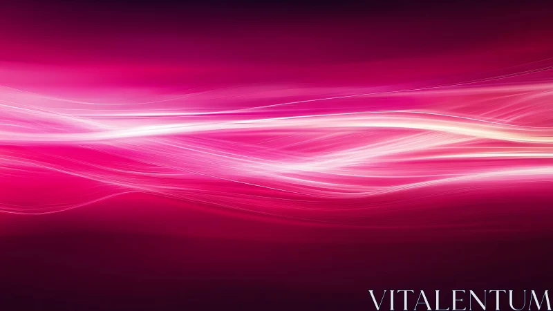 Abstract neon pink light waves on dark background, digital art.