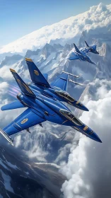 Blue jet squadron performs tight formation over peaks