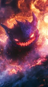 Digital painting of infernal spectral monster in flaming mist.