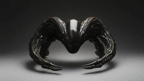 Midnight biomech creature poised between menace and wonder.