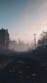 Foggy abandoned street sinks into post apocalyptic silence