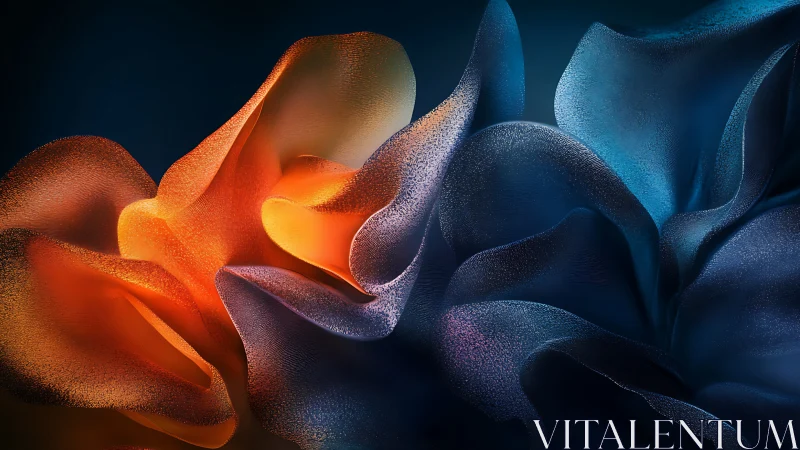 Luminous folded waves in orange and blue digital bloom.