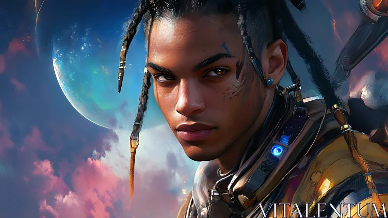 Starlit voyager studies distant worlds with quiet defiance