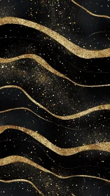 Gold glitter wave bands flow across deep black ground