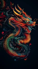 Vibrant serpentine dragon coils in luminous cosmic darkness