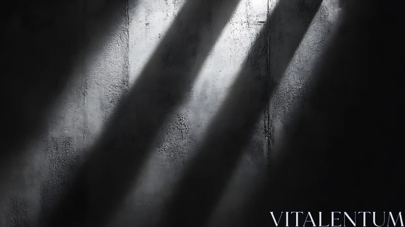 Oblique light beams on textured concrete wall surface.