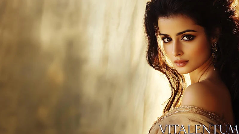 Warm backlit portrait of woman in golden traditional drape