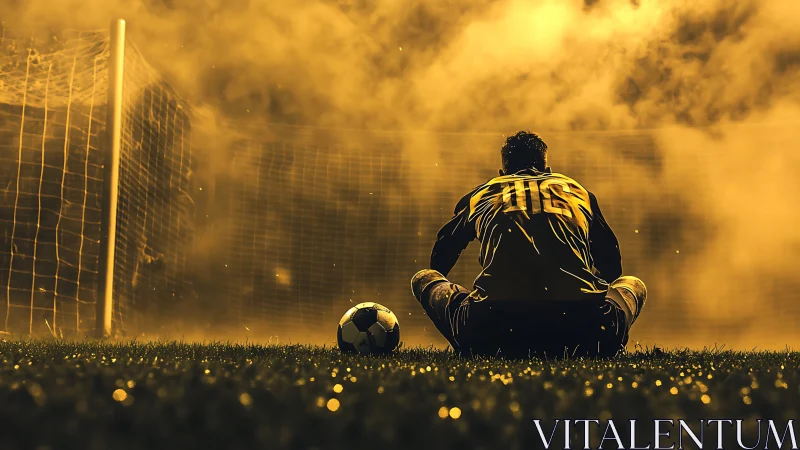 Goalkeeper drifts in smoky gold, guarding one quiet ball