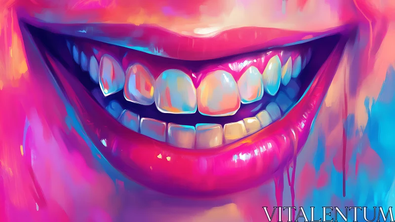 Vibrant close up of smiling mouth in neon paint tones.