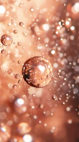 Shimmering rose-gold bubbles drifting in soft glowing light.
