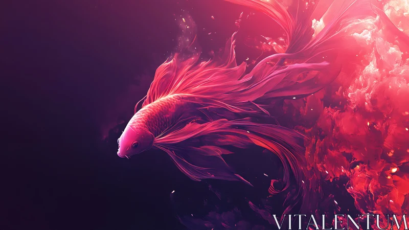Flaming betta drifts like liquid silk through neon twilight