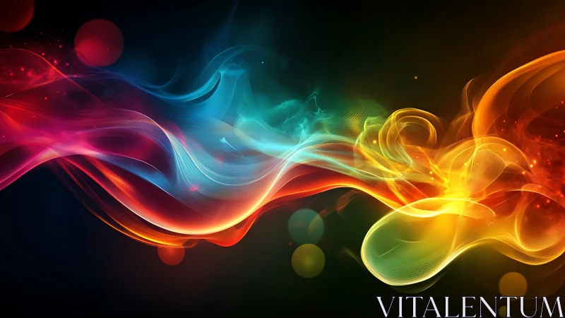 Flowing neon light waves blend across a dark void.