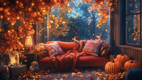 Cozy autumn nook welcomes quiet evenings and gentle daydreams