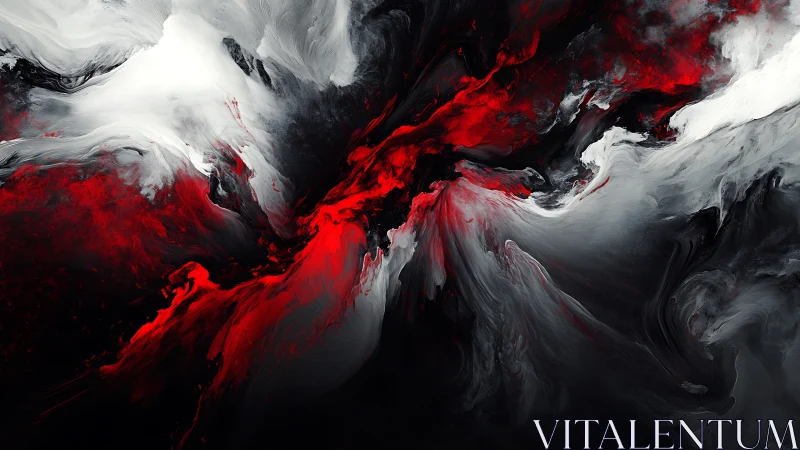 Crimson and monochrome storm in fluid abstract motion.