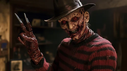 Digital render shows disfigured figure with clawed glove raised